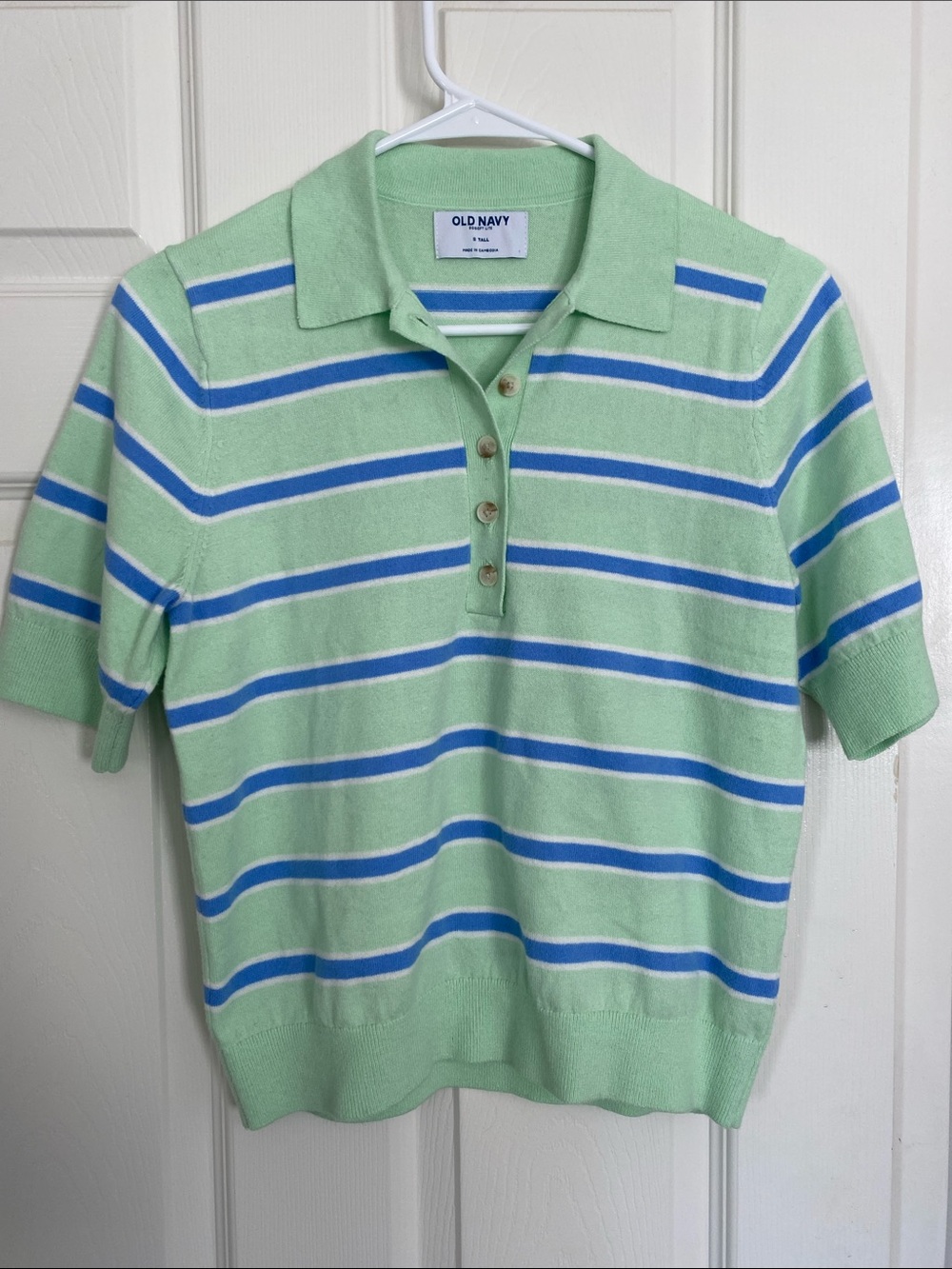 Old Navy Mint Green with Blue & White Stripe Polo Sweater